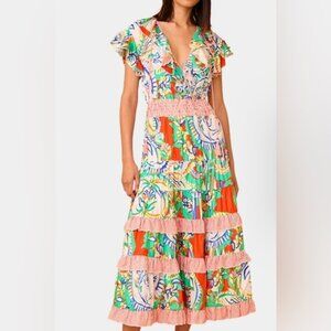 HUNTER BELL Aurora ruffle Dress Amalfi Tiles NEW sz XS NEW $595